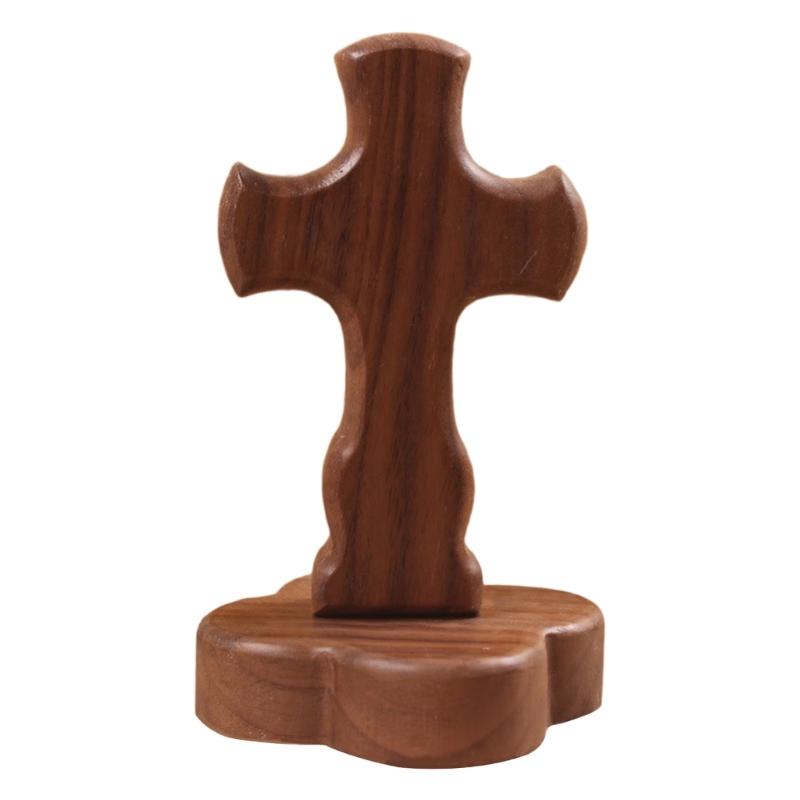 Natürliches Walnussholz Religiöses Stehkreuz Ornament mit abnehmbarem magnetischem Ständer Kirche Zuhause Ostern Glaube Handwerk