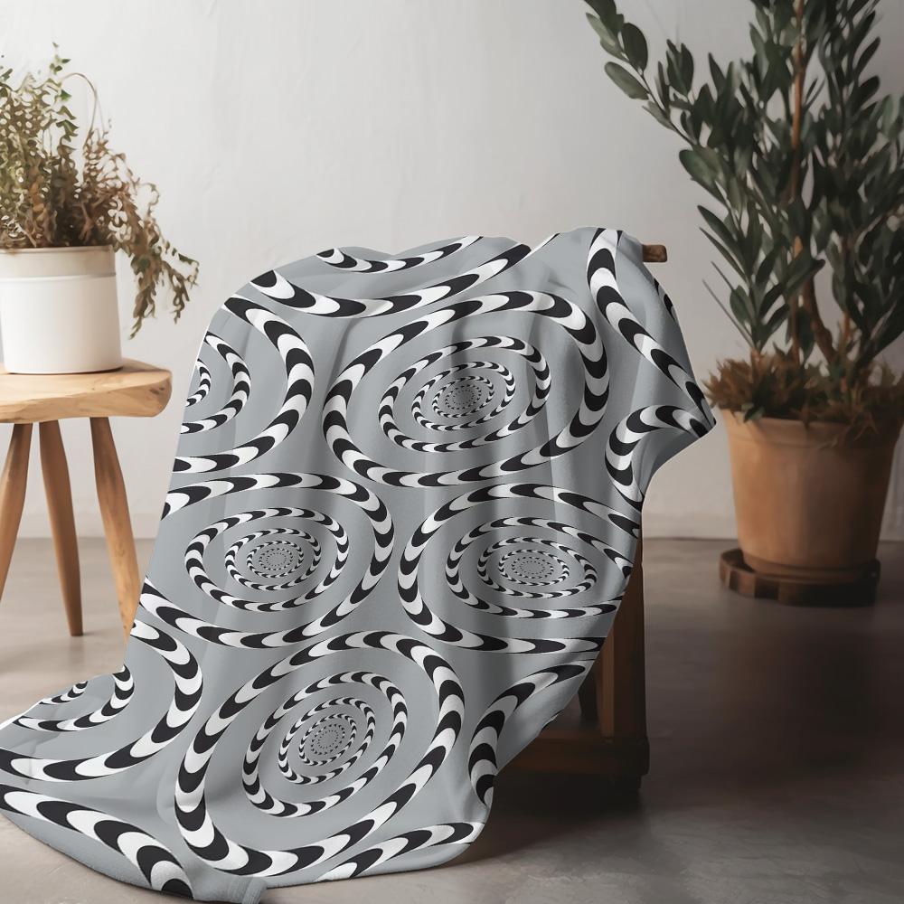 Psychedelic Swirls Optical Illusion Blanket Abstract Black & White Gradient Throw Blanket for Sofa Bed Decor