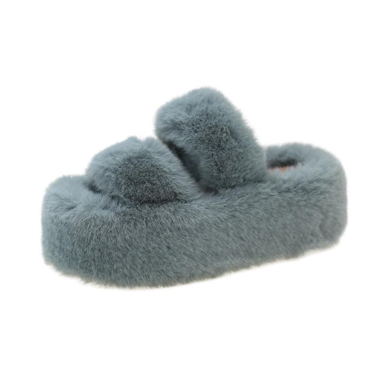 Cm Thick Bottom Fluffy Slippers Women's Muffin Bottom Large Size Parallel Bars Thickened Plush Flat Bottom One Word Warm Cotton Mop