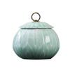 Celadon Ceramic Tea Canister: Large Half-Pound Capacity Storage for Green or Black Tea - Porcelain Sealing Jar with Printed Design.
