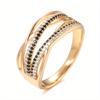 Black/clear Synthetic Zirconia Fashion Waves Shaped Ring for Women's Classic Golden Plated Banquet Festival Jewelry Accessories