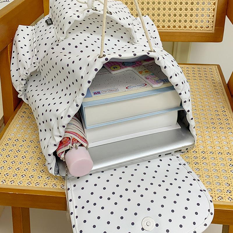 Schoolbag spring and summer backpack Korean version cartoon Korean backpack female drawstring design cute polka dot casual versatile student schoolbag