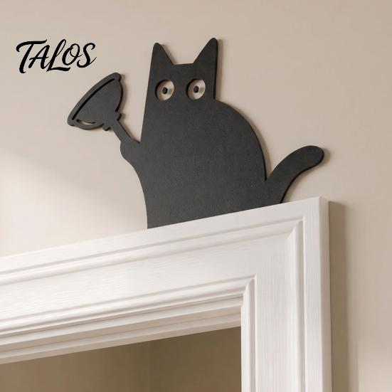 Bathroom Door Decoration Nosy Black Cat Topper Decor, Halloween Corner Acrylic Indoor Doorway Statue Top Figurine for Bedroom Home Gift Lovers
