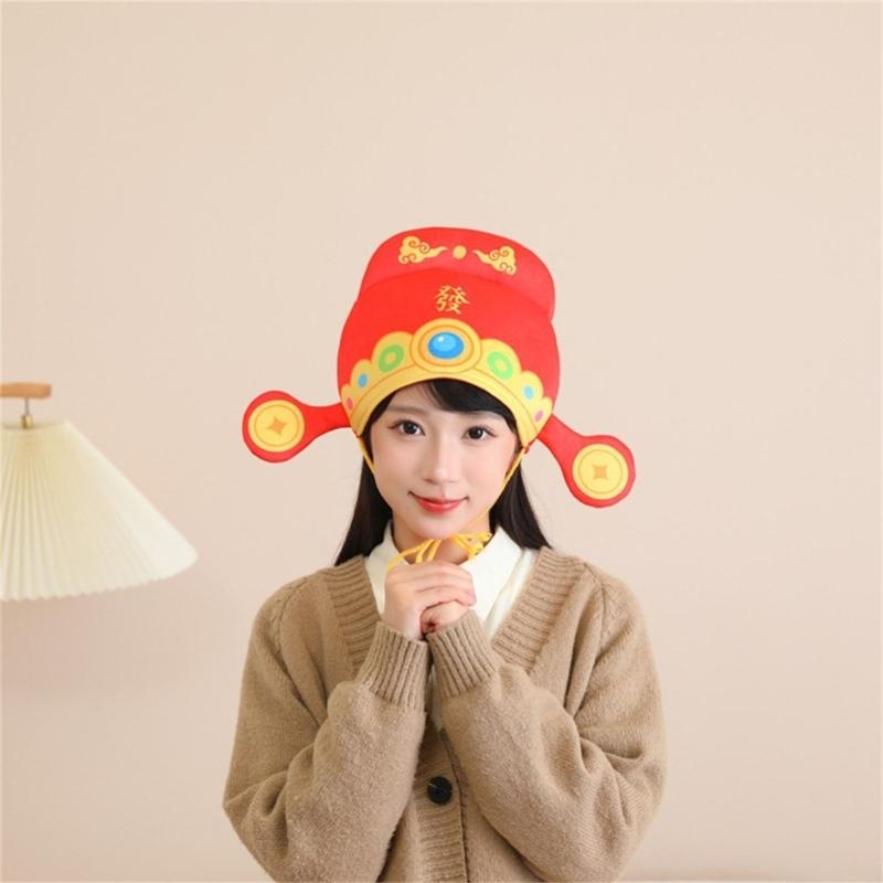 Chinese God Of Wealth Hat With Soft Padding Breathable New Year Party Hat For Family Gatherings And Festival Decoration