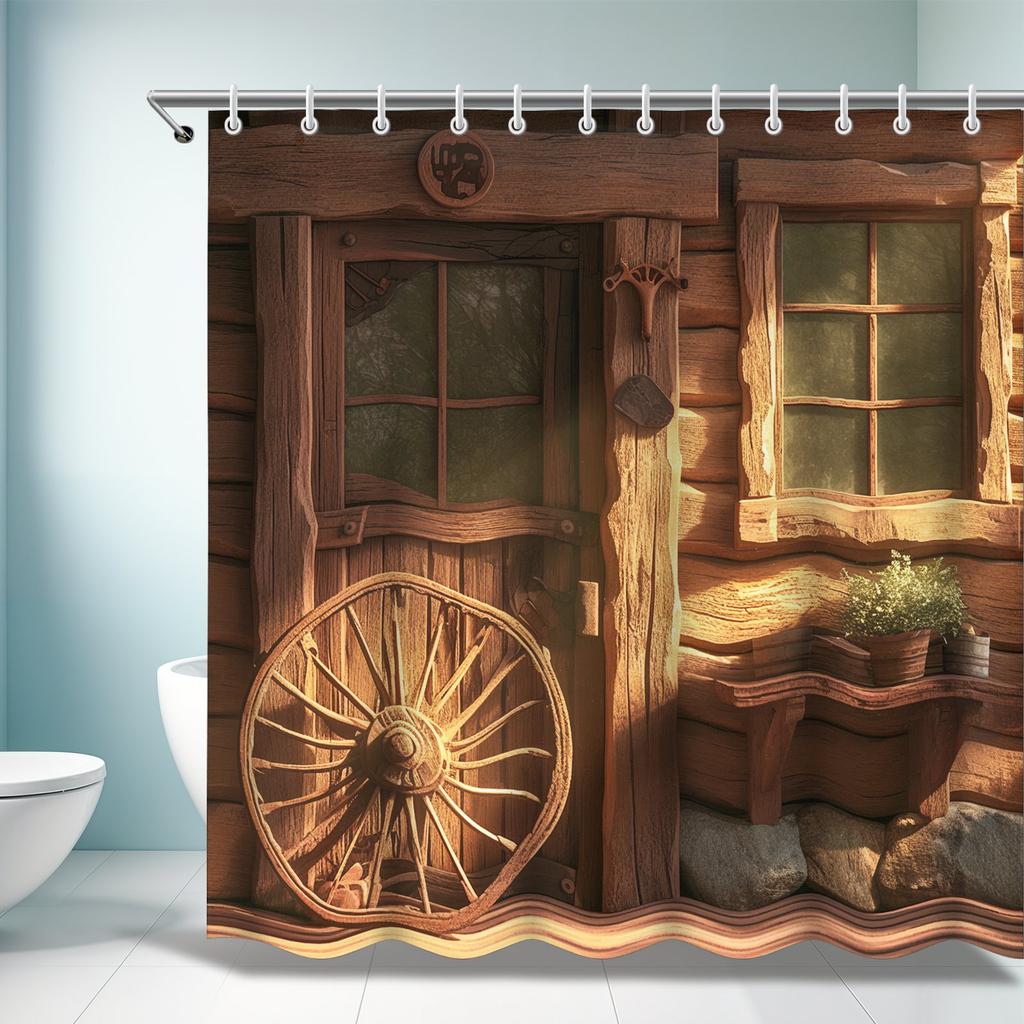 Rustic Wooden Pattern Shower Curtain - Artistic Design, Polyester, Ideal For Bathroom/Home, Perfect Housewarming Gift