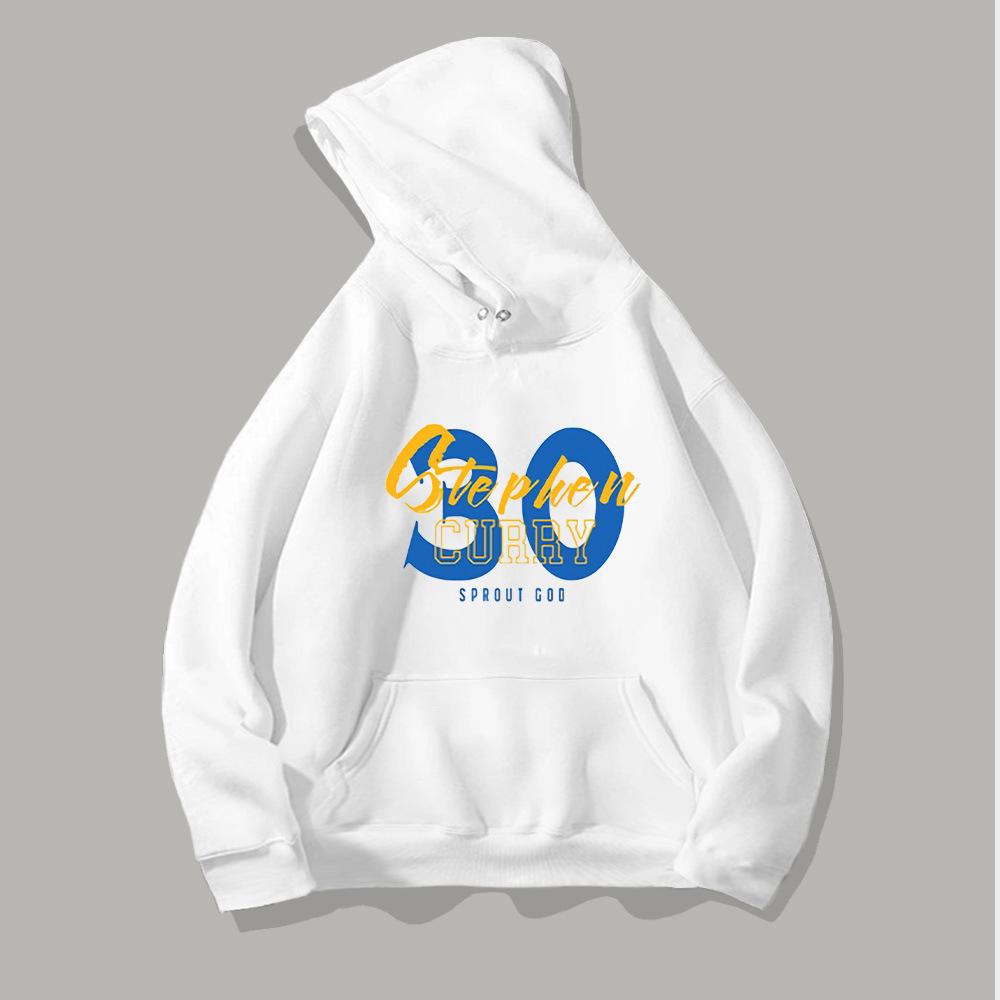Autumn hooded sweater pullover European and American trend loose long-sleeved basketball casual printing yellow and blue No. 30 jacket