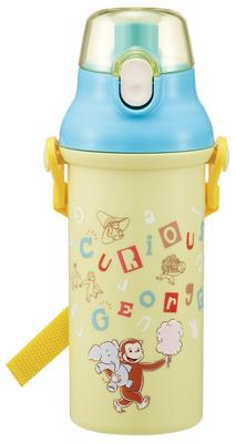 Direct Drinking Water Dishwasher Made In Curious George Alphabet Children's Bottle, Plastic, 480ml, One-Push Opening, Safe, Japan, Design,