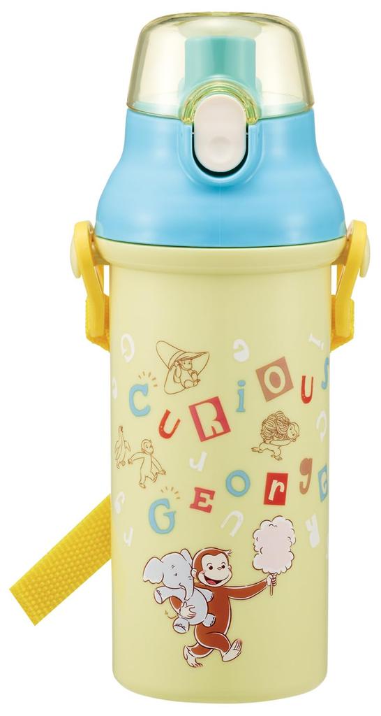 Skater Direct Drinking Water Dishwasher Made in Curious George Alphabet Children's Bottle, Plastic, 480ml, One-Push Opening, Safe, Japan, Design,