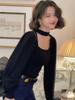 Sweaters Autumn and Winter The New Niche Bubble Sleeves Square Neck Bottoming Shirt and Long-sleeved Knitted Tops.