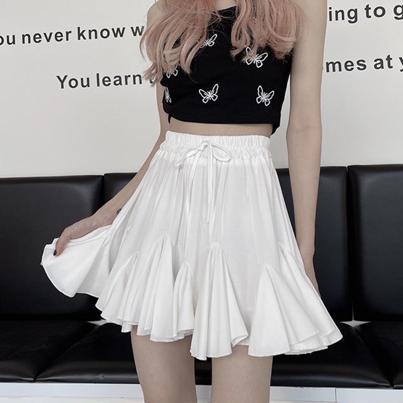 Λευκή Πλισέ Φούστα Μπαντάζ για Γυναίκες Καλοκαίρι Ψηλόμεση Α-γραμμής Μίνι Φούστα Φουσκωτή Βολάν Στενή Χαριτωμένα Ρούχα Γυναικεία Vintage