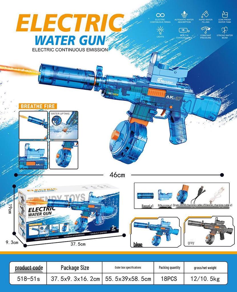 Electric Water Gun MP45: Self-Priming, Rechargeable, Large Capacity Outdoor Toy for Boys and Girls