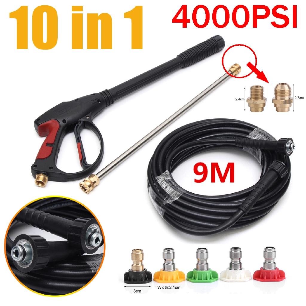4000PSI High Pressure Washer Spray Gun Wand Lance Nozzle Tips Kit + 29.5FT Hose