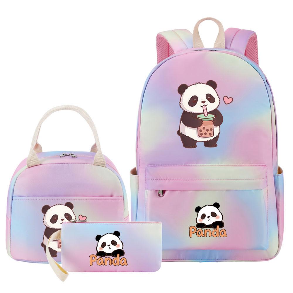 3-delige Tie Dye Panda Rugzak Set Kawaii Rugzak voor Naar School met Lunchtasje Etui, Reizen Dagrugzak voor Kinderen Meisjes