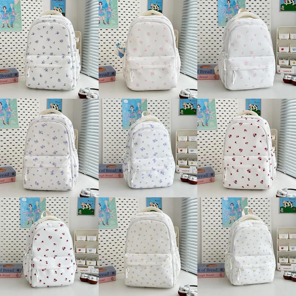 Minimalist Nylon Student Backpack With Geometric Pattern And Floral Details For Daily Use