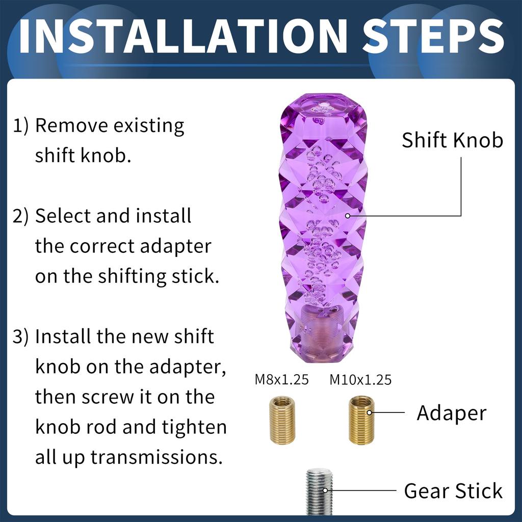 INFINAUTO Car Shift Knob 15cm Universal Automatic and Manual Car Gear Shift Knob with 2 Adapters Acrylic Purple 1 Set