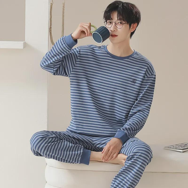 Men's Long-Sleeve Trousers Suit for Autumn/Winter Home Wear, Available In Large Sizes