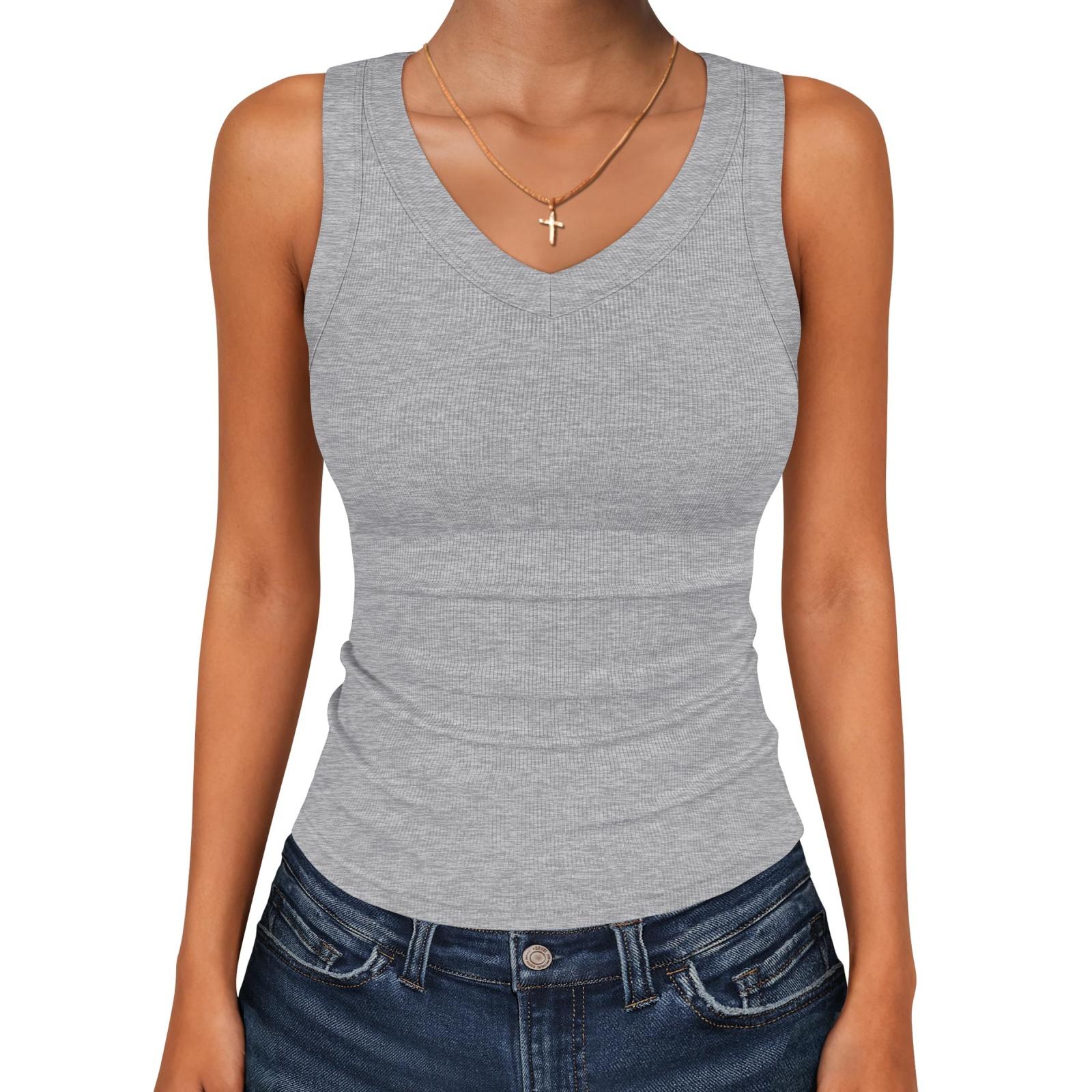 

Women s V-neck Ribbed Knit Fitted Sleeveless T-Shirt M