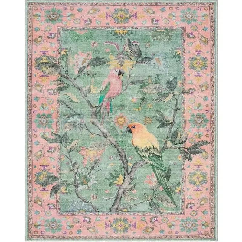 Floral Birds Pattern Area Rug Flower Bird Carpet for Living Room Bedroom Bedside Soft Non-Slip Washable Floor Mat Home Decor