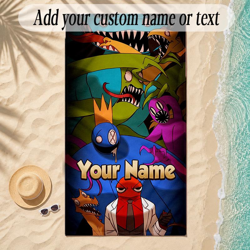 Beach TowelRainbow Friends Custom Name Text Personalized Soft Towel for Beach Pool Indoor Home Decor Gift