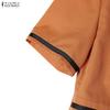 ZANZEA Women Casual Turn Down Collar Solid Color Short Sleeve Elegant Dress