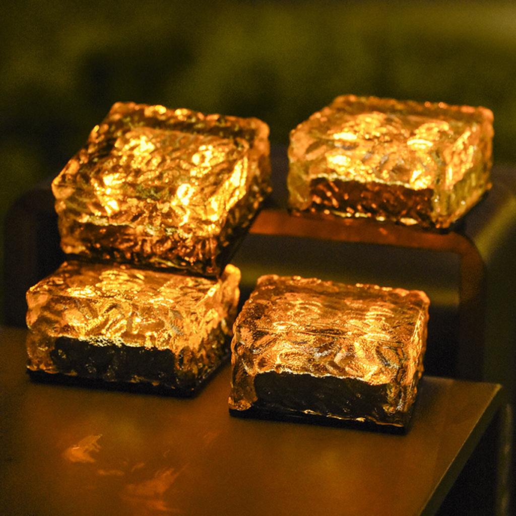 Solar Lawn Lamp Outdoor LED Ice Cube Lamp Crystal Brick Glass Lawn Lamp Garden Light Waterproof Pathway Decoration