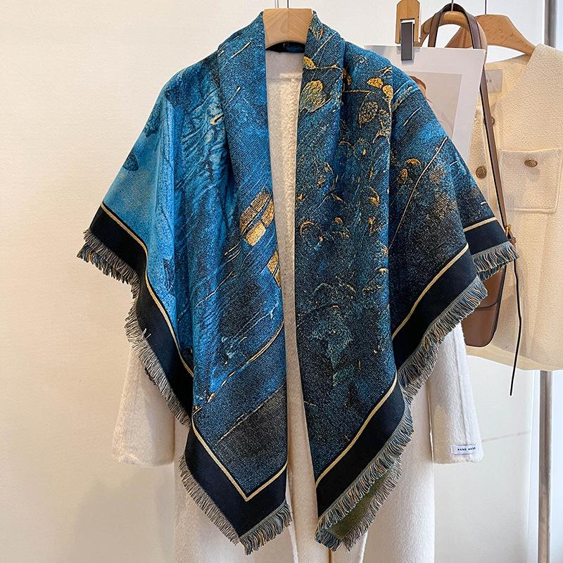 Mixed Contrasting Color Double-Sided Shawl Winter High-End Warm Square Scarf