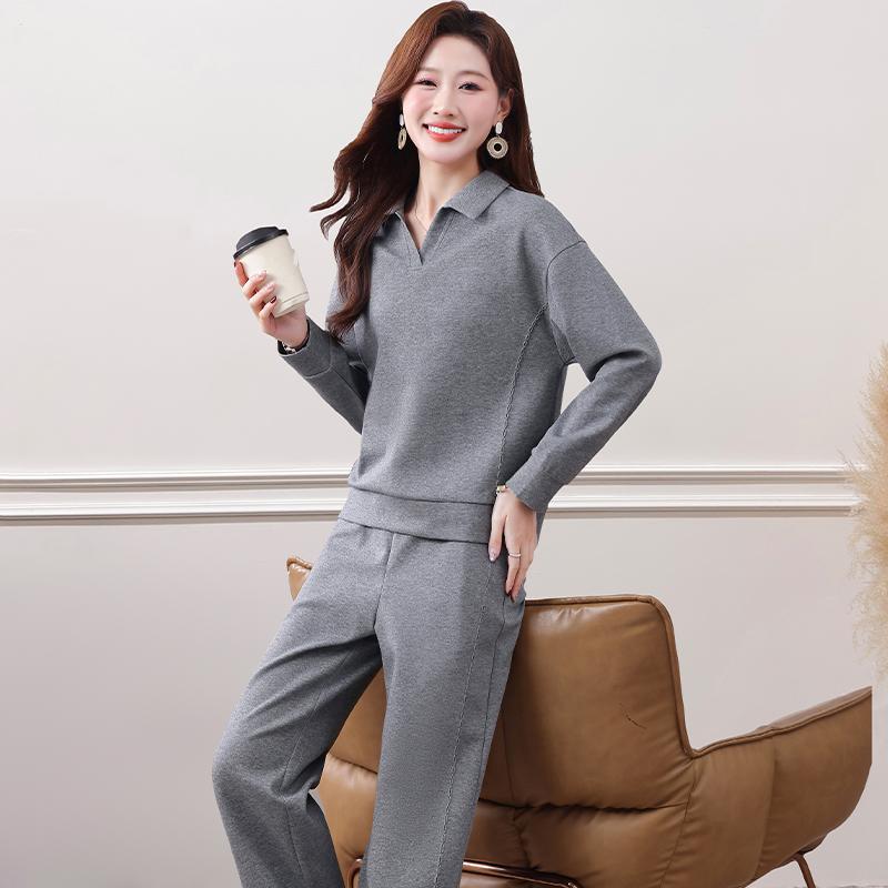 Spring Autumn Fashion Lapel Two Piece Pants Suit Women Casual Sportswear for Square Dance and Daily Leisure Time