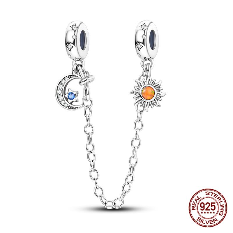 Original 100% 925 Silver Star Moon Safety Chain Fit 925 Original Bracelet & 3mm Bracelet DIY Jewelry Making Women Gift