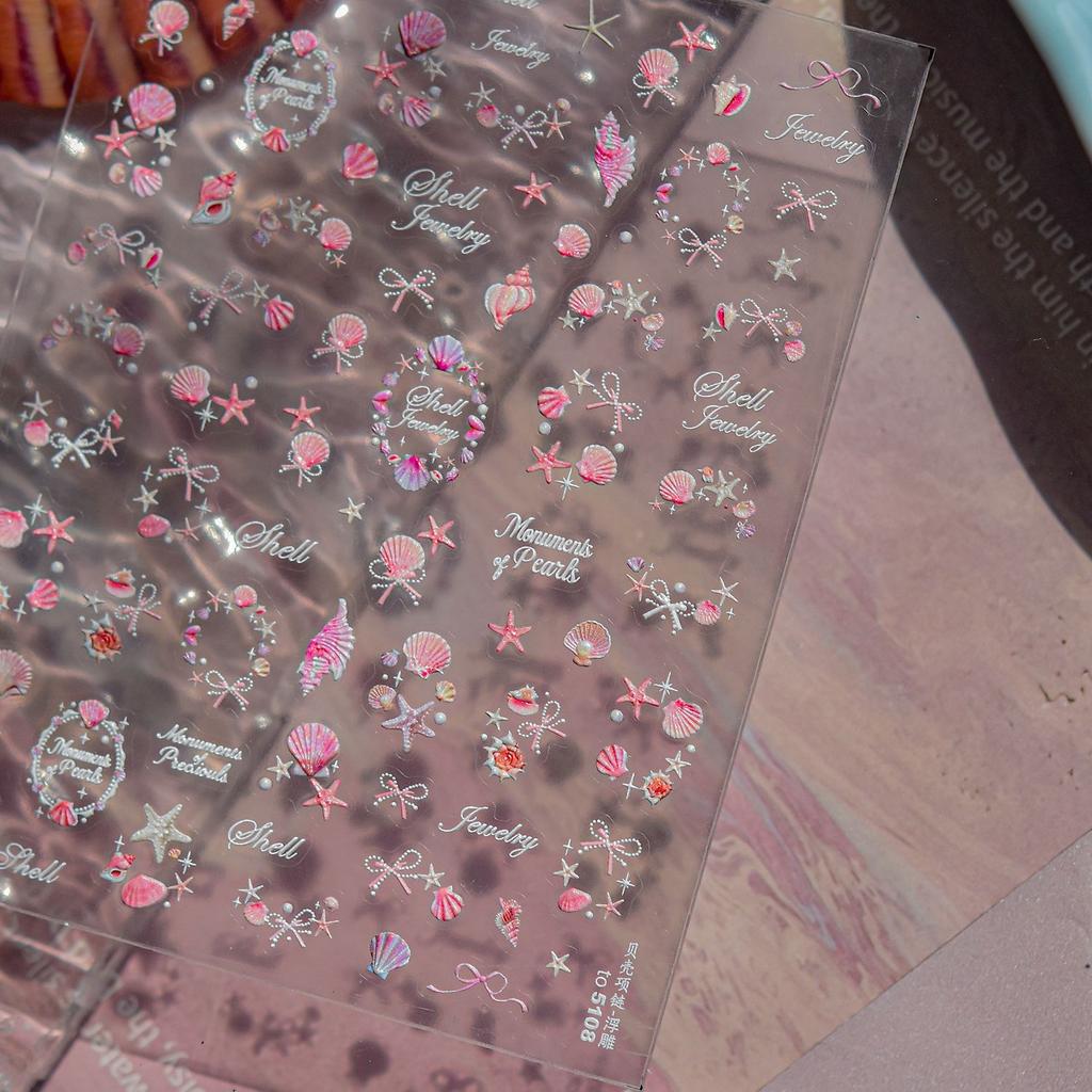 Shell Light Starfish Shell Nail Stickers Cute Starfish Decorative Stickers For Nails DIY 3D Self Adhesive Manicure Decals