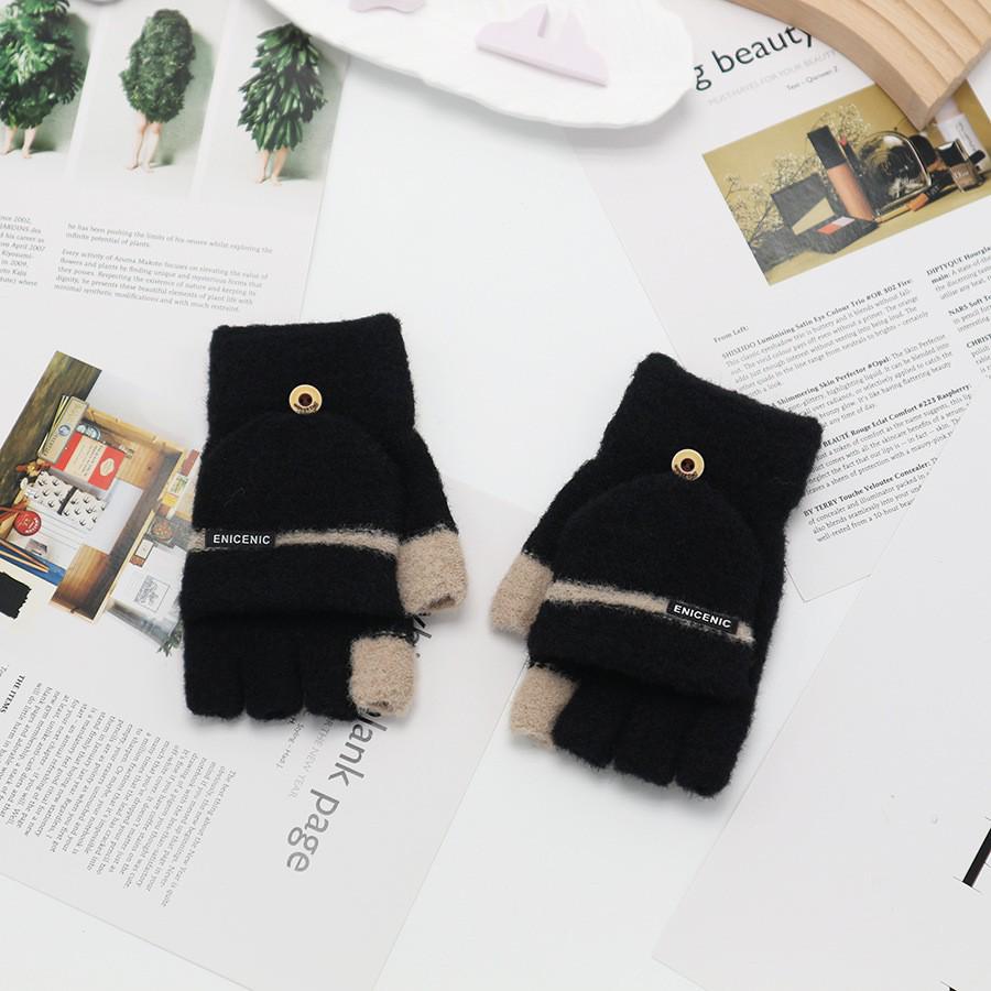 Zimní bezprsté rukavice s odklápěcím vrškem v korejském stylu - Unisex, kreslený design, kompatibilní s dotykovou obrazovkou, ideální pro psaní a ťukání