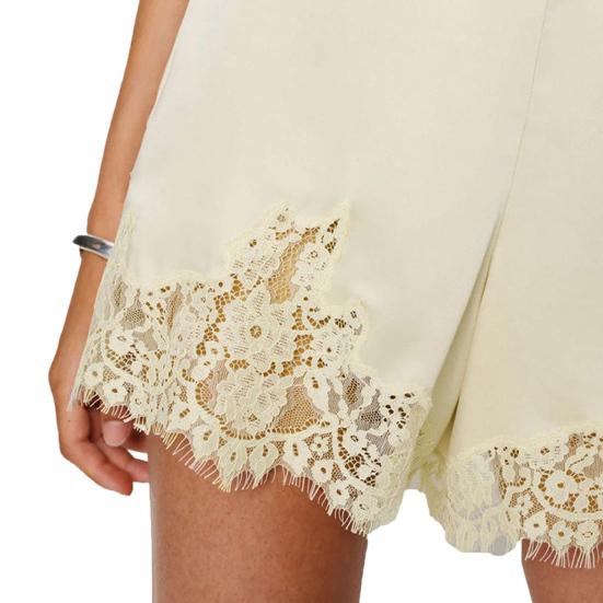 Women Satin Silky Shorts Lace Trim Patchwork Micro Shorts Low Rise Boxer Shorts Lounge