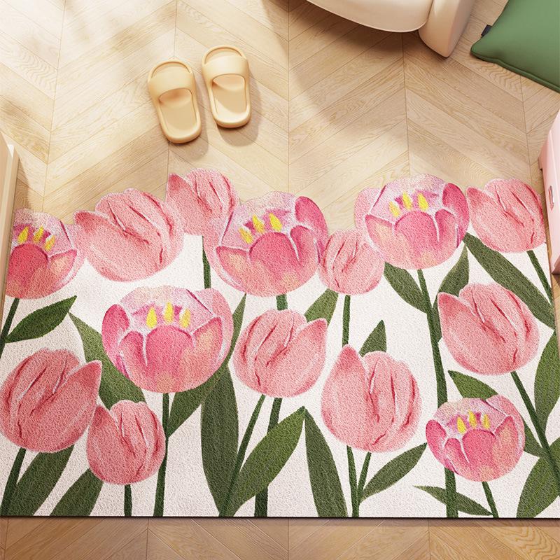 Oil Painting Style Floral Anti-Slip Floor Mat - Wear-Resistant, Easy to Clean, Irregular Shape, Cuttable