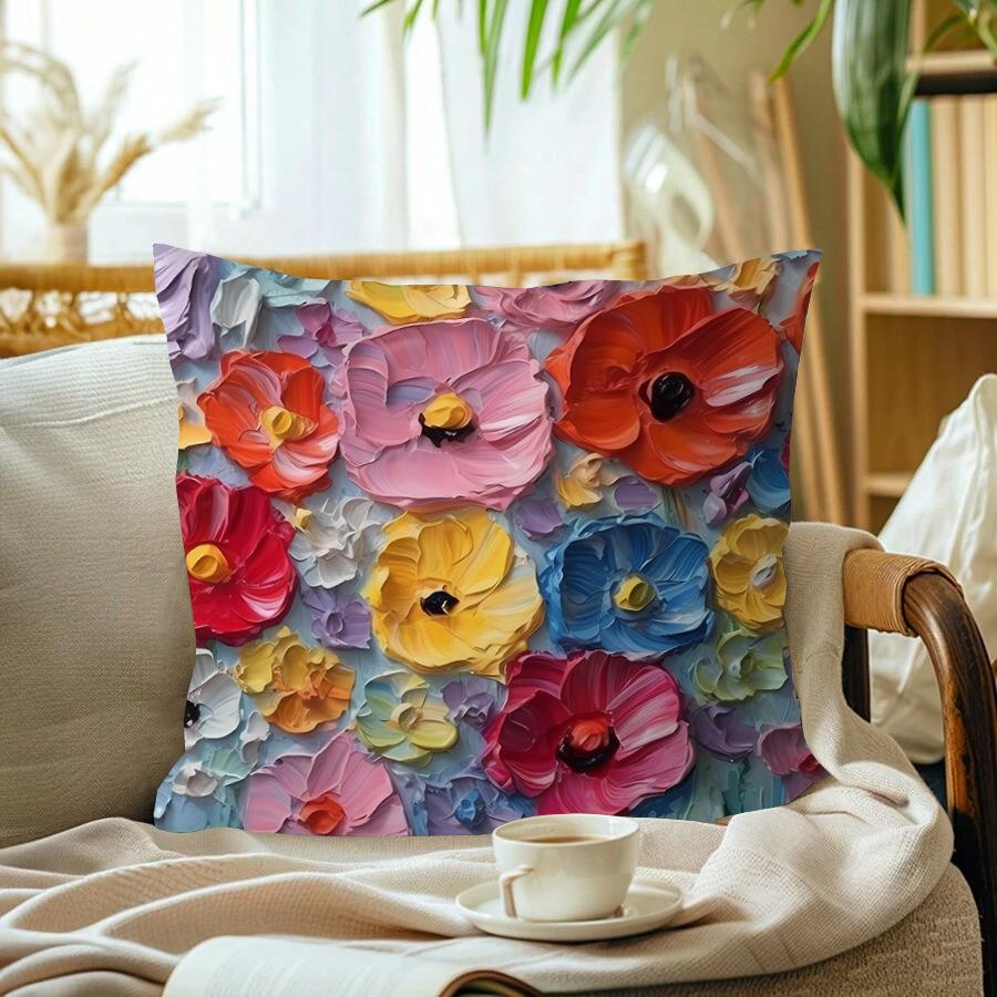 New Oil Painting Style Flower Pillowcase Home Furnishing SF Express Cushion Pillowcase Decoration
