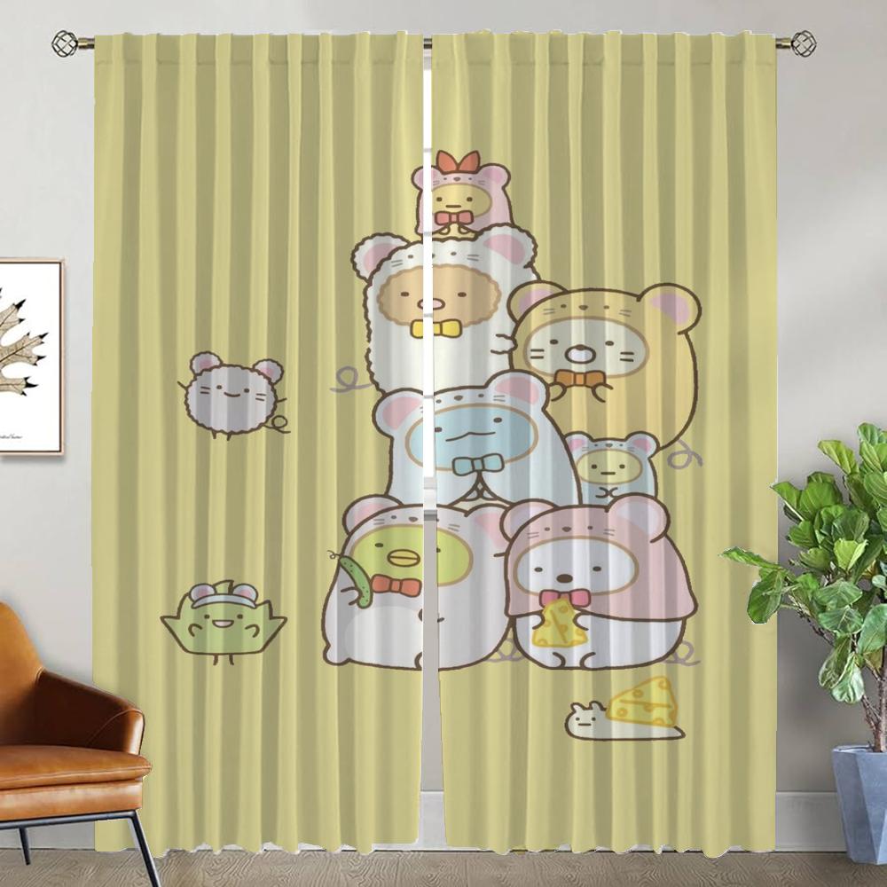 Modern Living Room Curtains for Camera Sumikko Gurashi Kitchen Curtains 2 Pieces Blackout Curtain Partition Tulle for Bedroom
