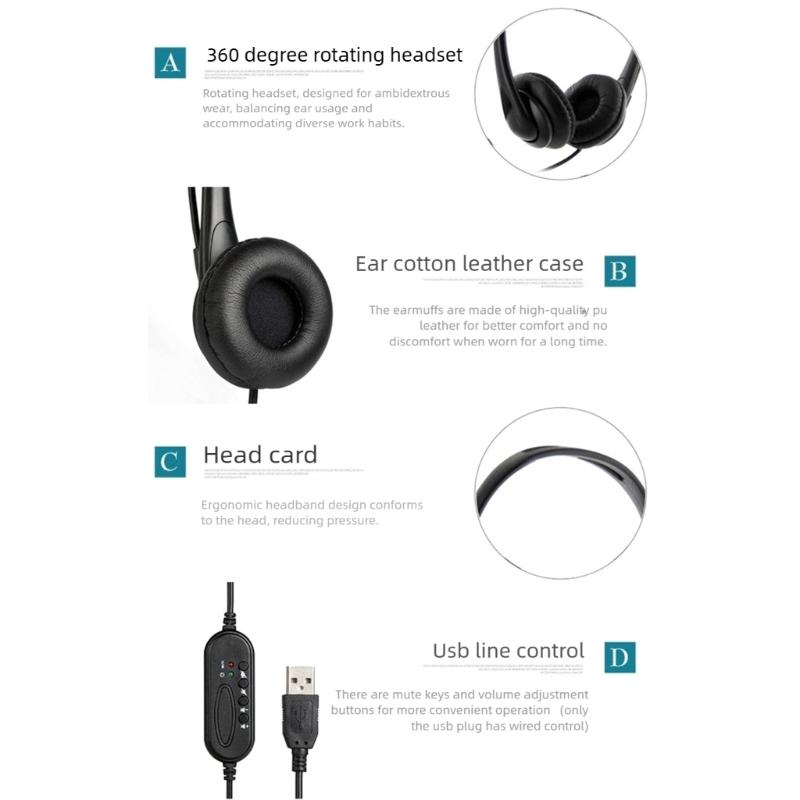 Adjustable Voice Headsets Double Connection USB Type C And 3.5mm Port For Computers Mobile Devices