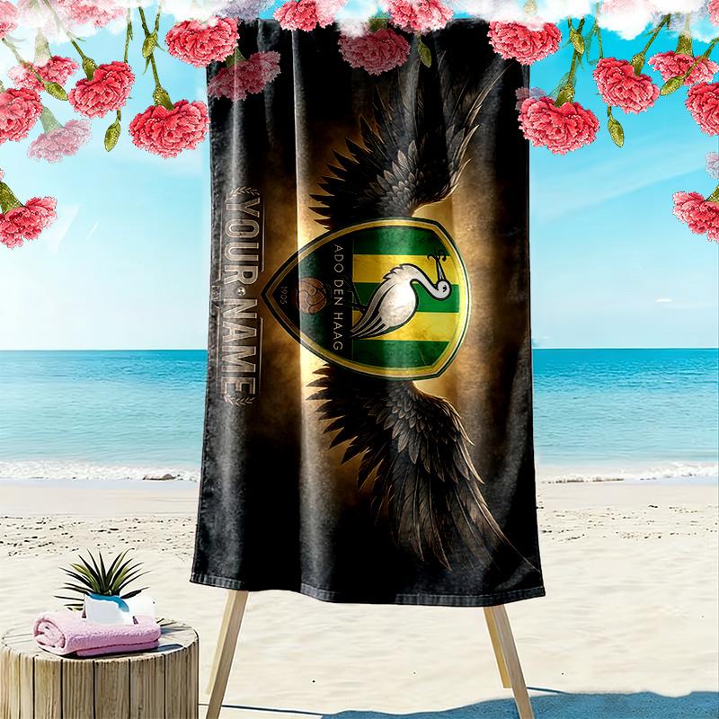 Serviette de plage imprimée ADO Den Haag, Grande serviette douce à séchage rapide pour la plage, le camping, la natation