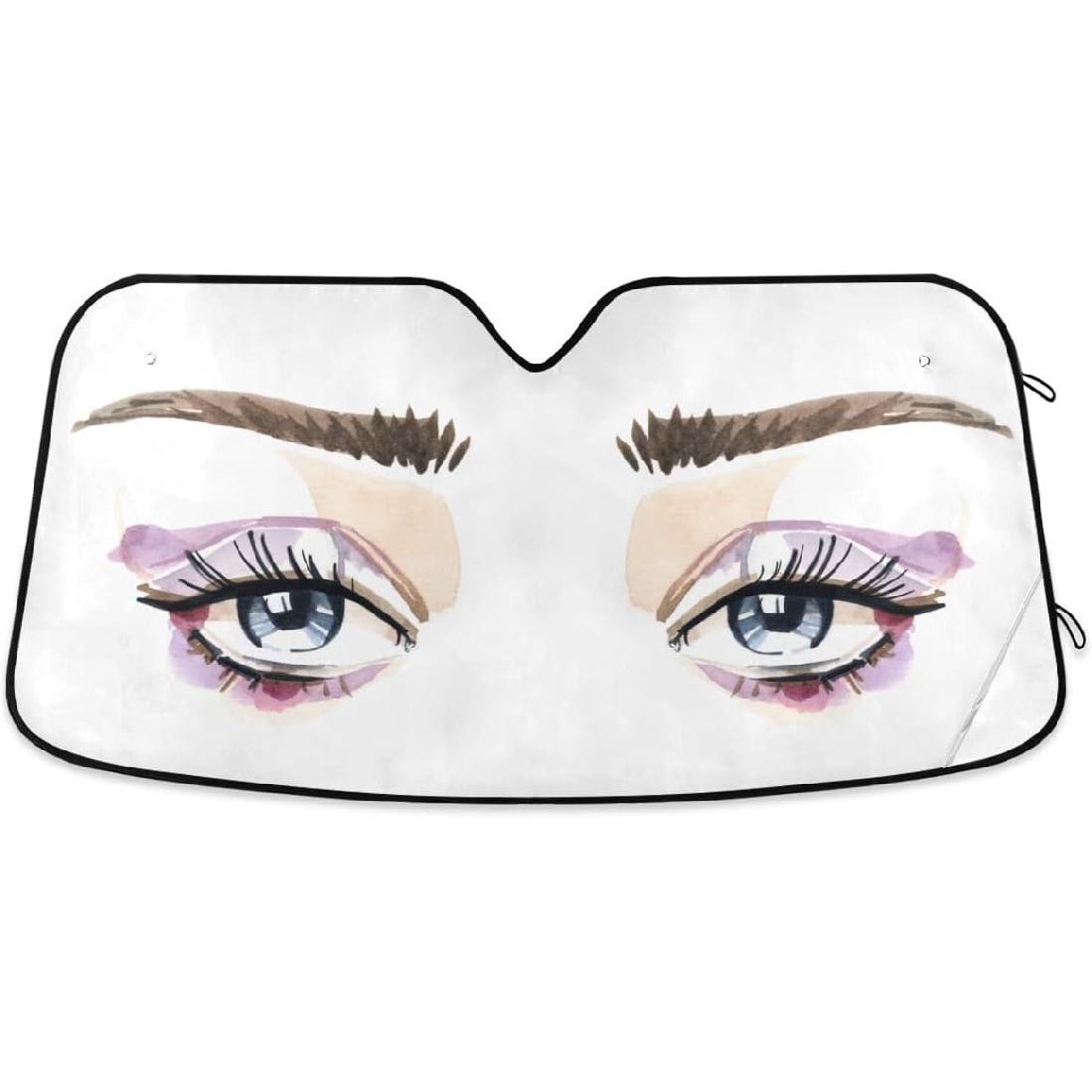 

Bolaz Cartoon Eyes Car Front Windshield Sun Shade, Accordion Folding Auto Sunshade Blocks UV Rays Sun Visor Protector #1