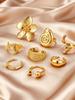 6pcs Set Chic Vintage Gold Plated Geometric Conch Flower Shell Open Ring for Women Daily Wear Party Engagement Jewelry Gifts