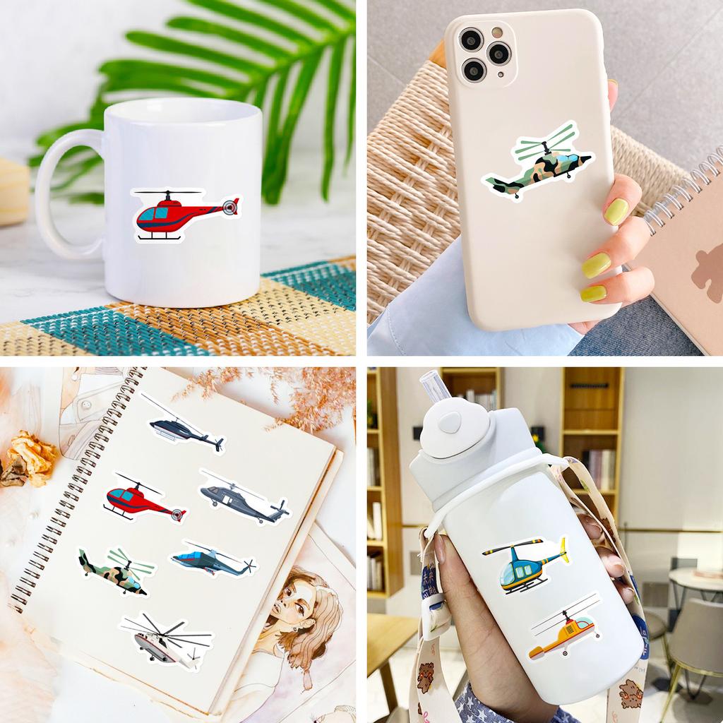 50Pcs Helicopter Stickers Waterproof Reusable DIY Decals for Phone Case Laptop Luggage