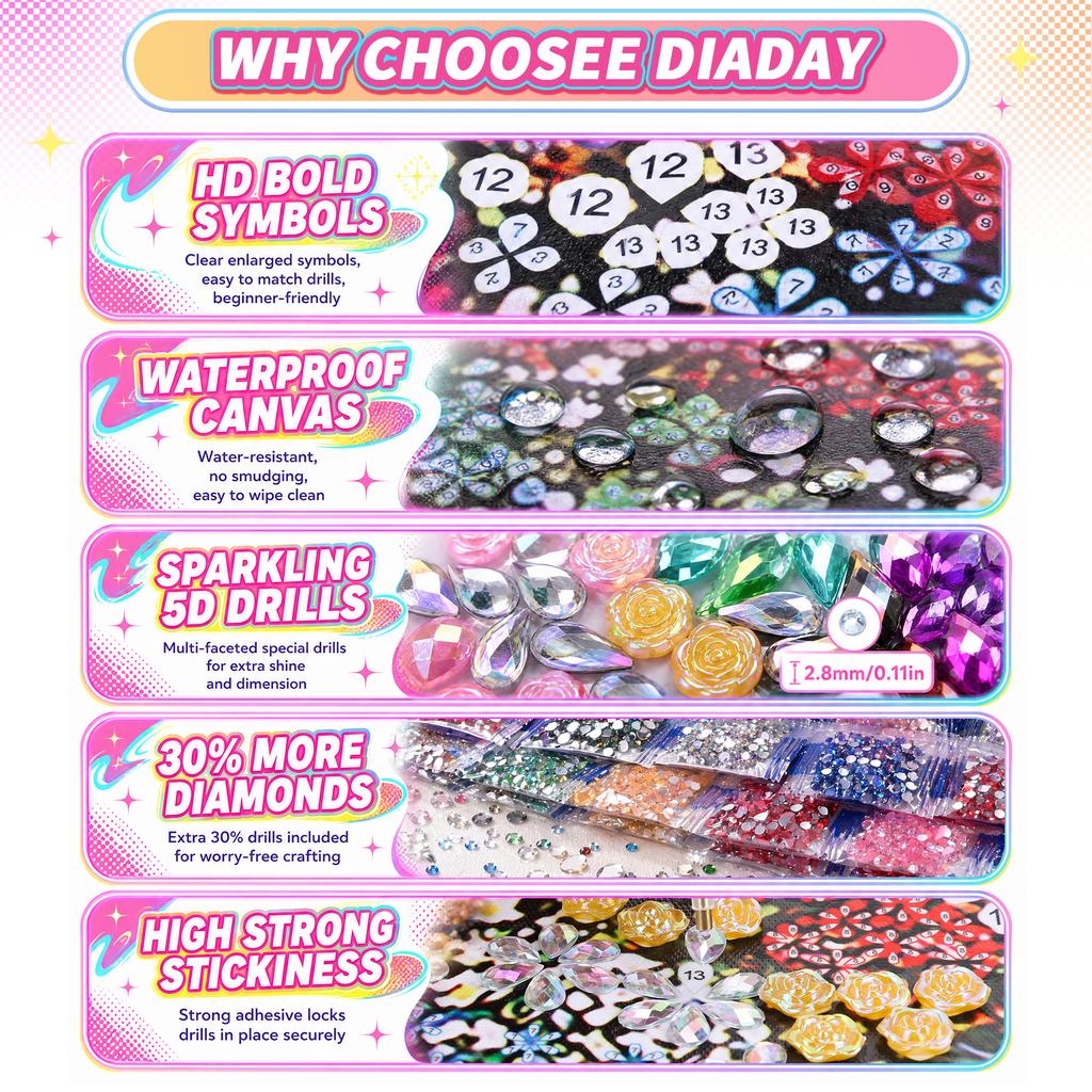 DIY 5D Diamond Painting Daisy Red Letter Partial Drill Canvas 30x30cm Rhinestone Mosaic Kit