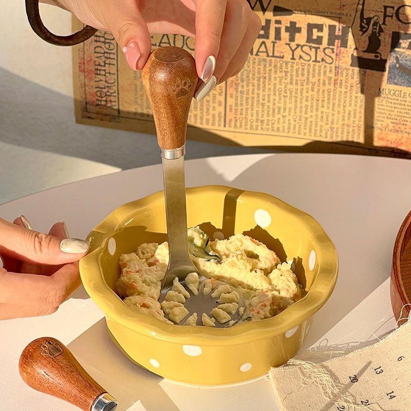 Meat Grinder Machine Potato Masher Metal Avocado Wooden for Cooking Smasher Silver Hand
