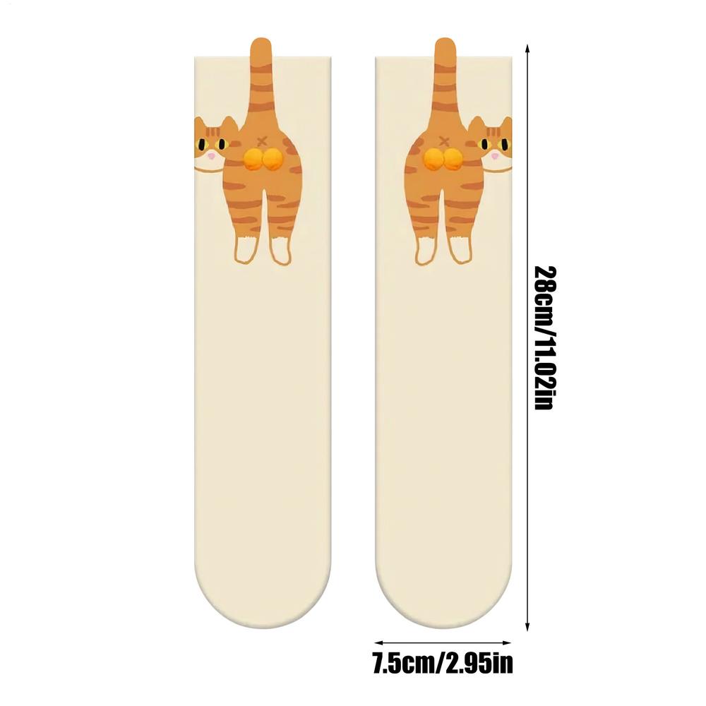 Cartoon Cat Socks Creative Casual Cat Lover Socks Funny Cat Crew Socks With Balls Breathable Female Supplies Adorable Hosiery