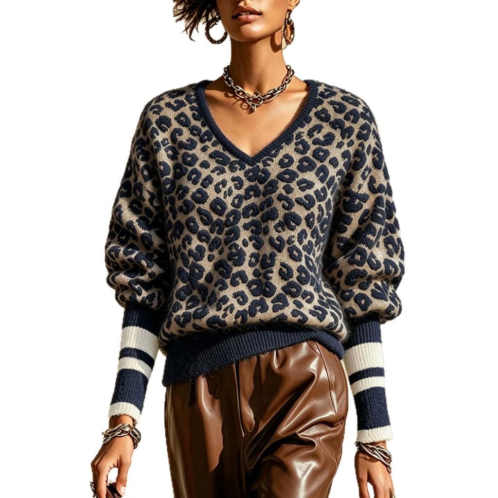 Women's Plus Size Knitwear, Striped, Color-Block, Loose Fit for Fall and Winter