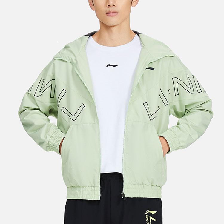 Li-Ning Loose Logo Sports Hooded Windbreaker Men Outerwear Water-Green AFDS007-7