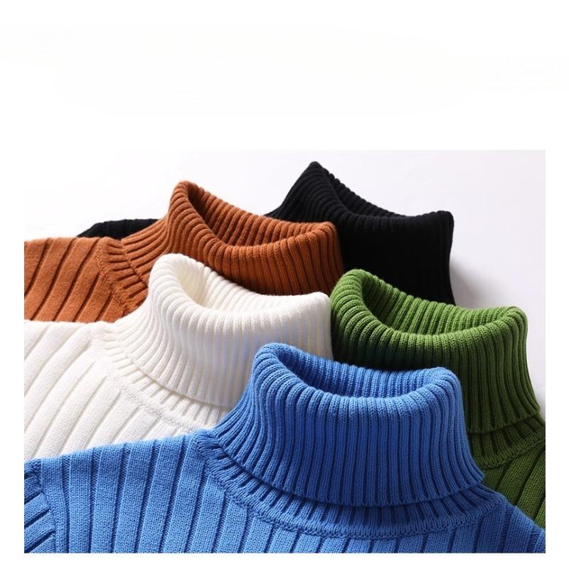 Simple Casual Warm Solid Color Turtleneck Knitted Pullover Sweater Young Men Autumn Winter