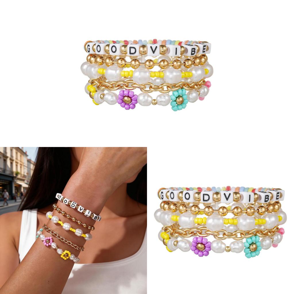 Boho Blumen Perlenarmbänder Set Mit Kunstperlen Und Buchstaben Anhängern Für Reise Geschenk