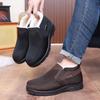 Men's Genuine Sheepskin Winter Boots Beijing Style, Slip-Resistant Wide Width Available, Plush Lined Warm Slippers for Elderly Men