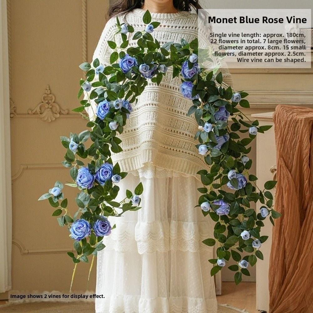 

9 Colors Artificial Rose Vine Plastic Silk Wall Decor Rattan Home Decoration синій