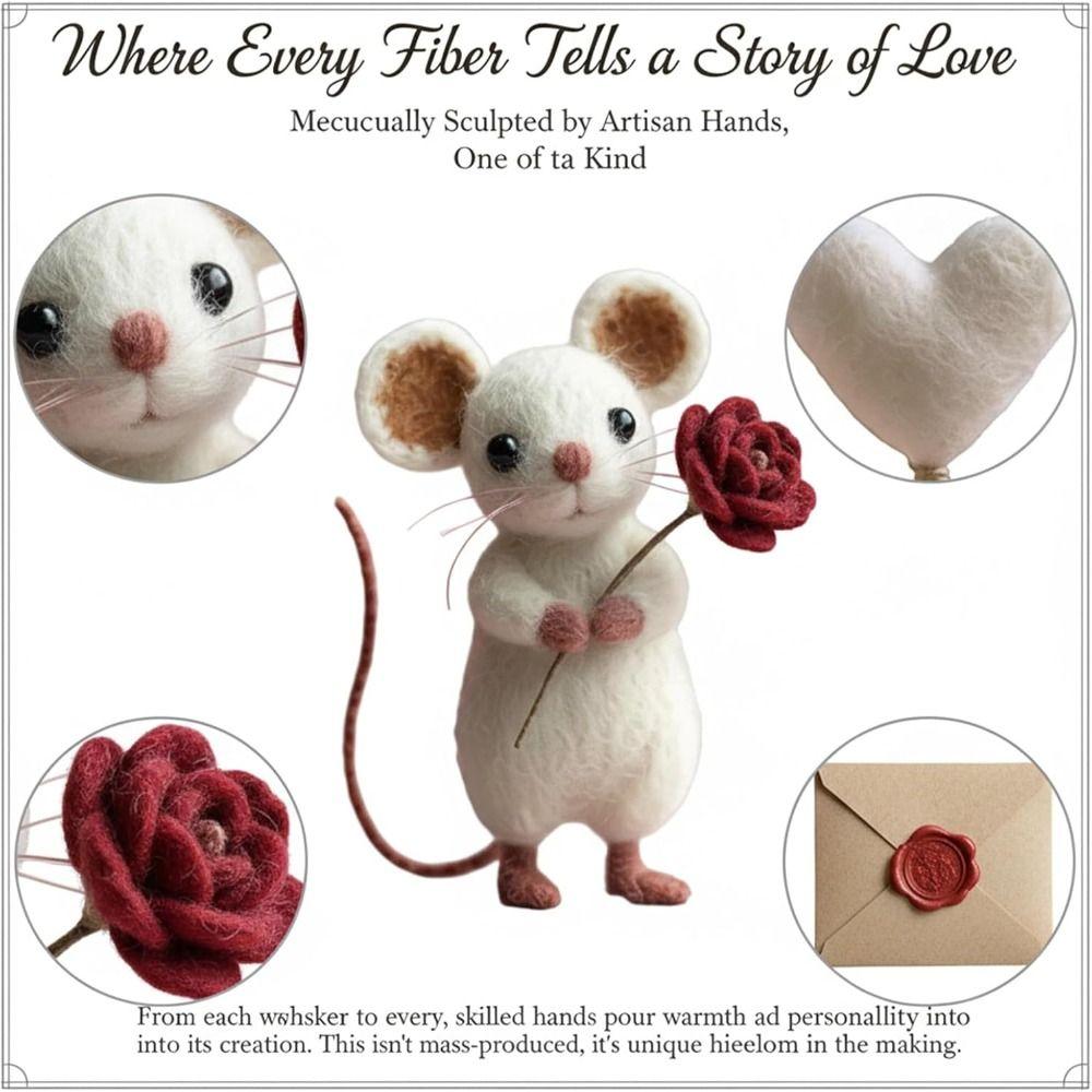 Craft Needle Felting Supply Needle Felted Mouse Handmade Cute Mouse Felt Mice Ornaments Figurine Gifts Mouse Animal Figurine