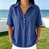 Women Shirt Lapel Buttons Half Placket Short Sleeve Shirt Tops Pure Color Loose Fit Casual Blouse Vacation Date Casual Wear